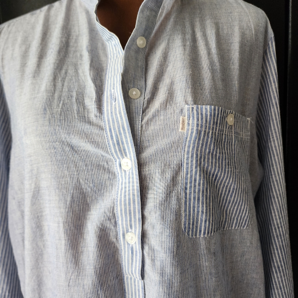 Lightweight Beachy blue and white striped 100% cotton tunic Levi's ladies XL - Picture 2 of 8